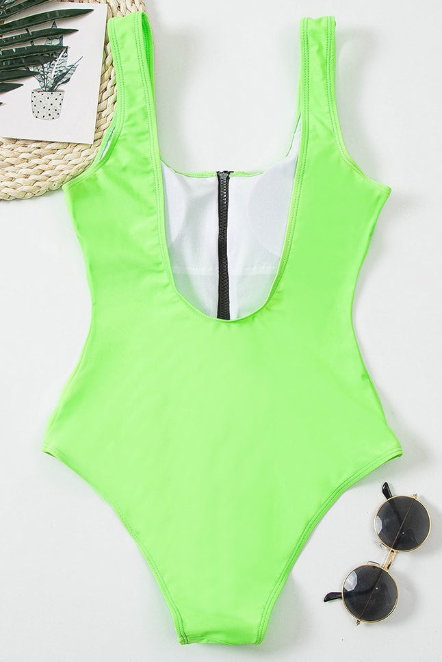 Swimsuit Women V Neck Front Zipper One Piece Design