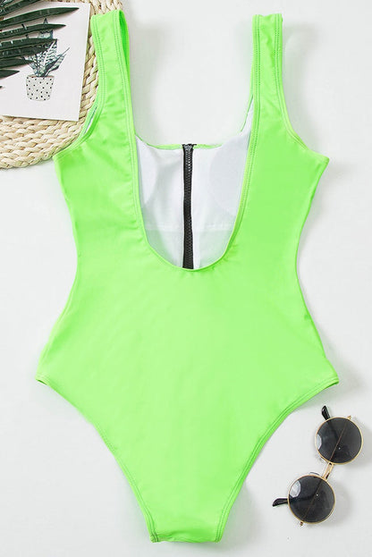 Swimsuit Women V Neck Front Zipper One Piece Design