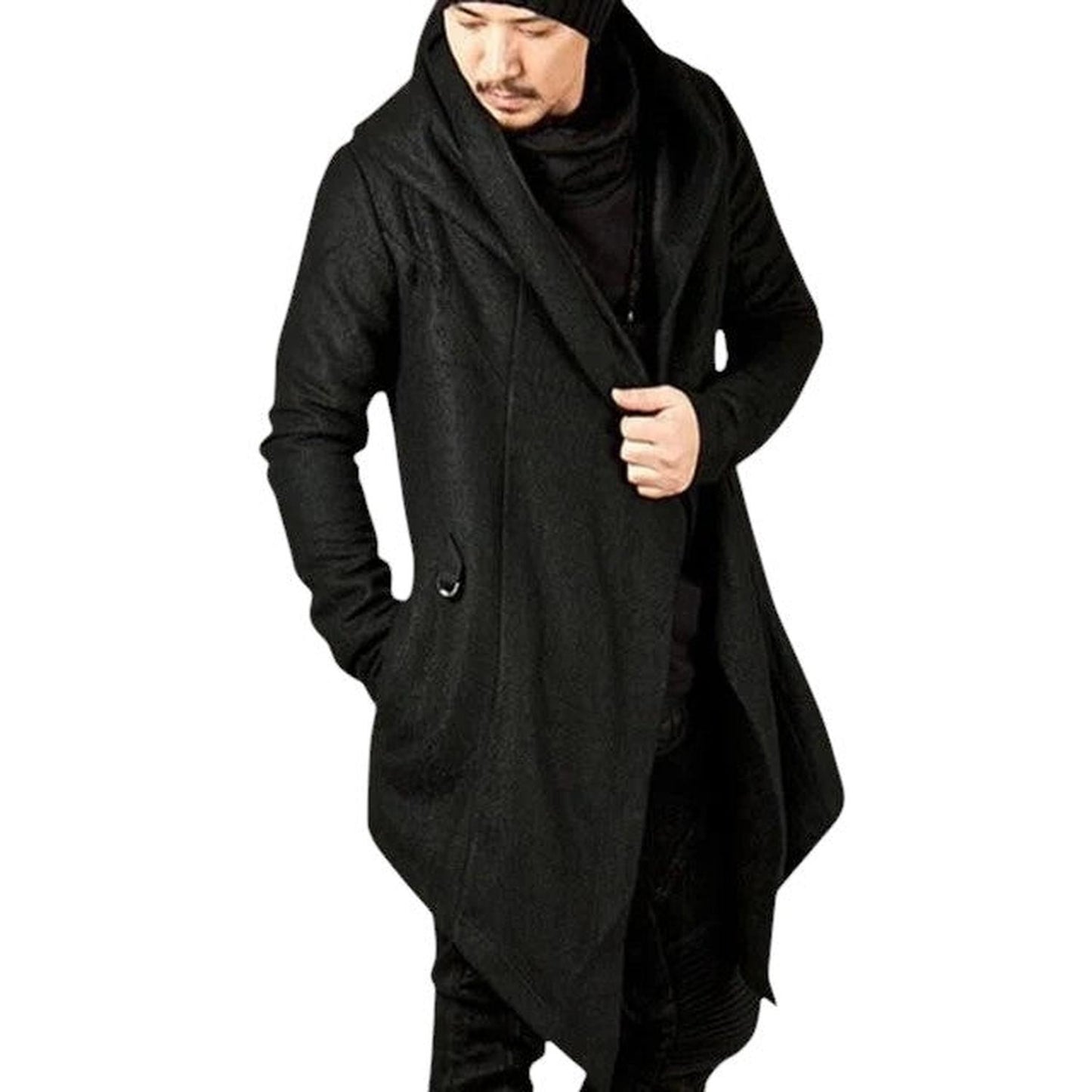 Hooded jacket with irregular hem for men
