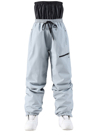 Light gray pants with black drawstring and zipper on a white background