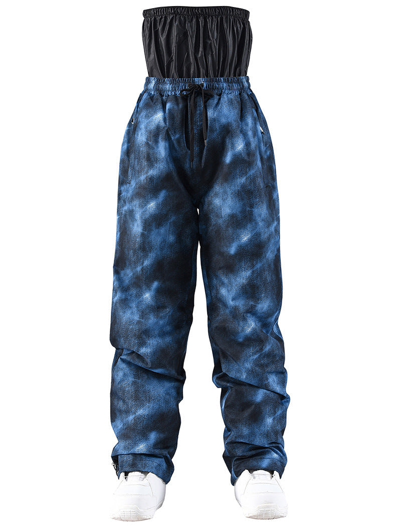 Blue tie-dye pants on a white background