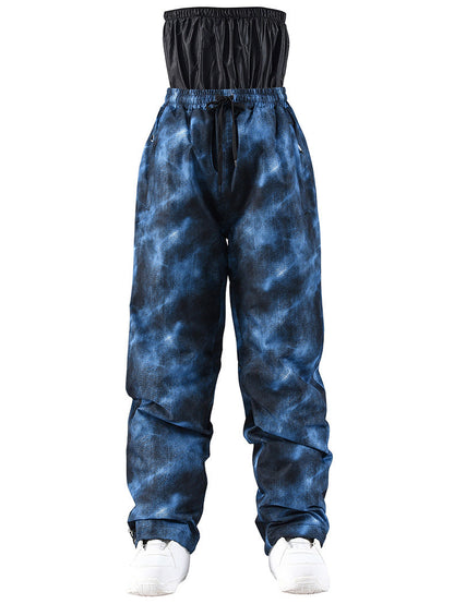 Blue tie-dye pants on a white background