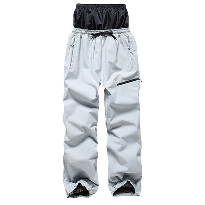 Light gray pants with black waistband on a white background