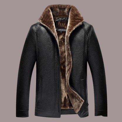 Faux Leather Jacket Men Warm Lined Jacket with Zipper