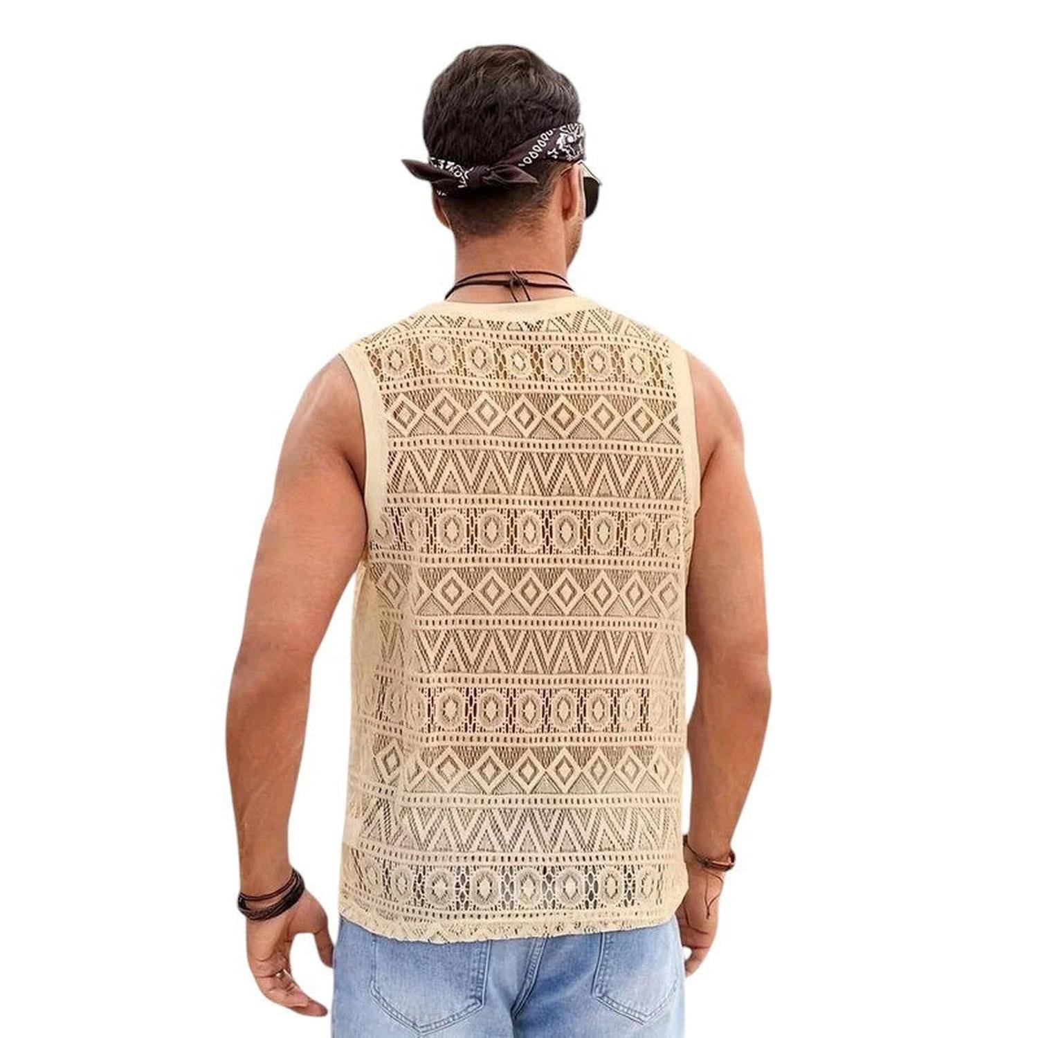 Men’s Crochet Tank Top - Sleeveless Geometric Knit - Lightweight & Breathable