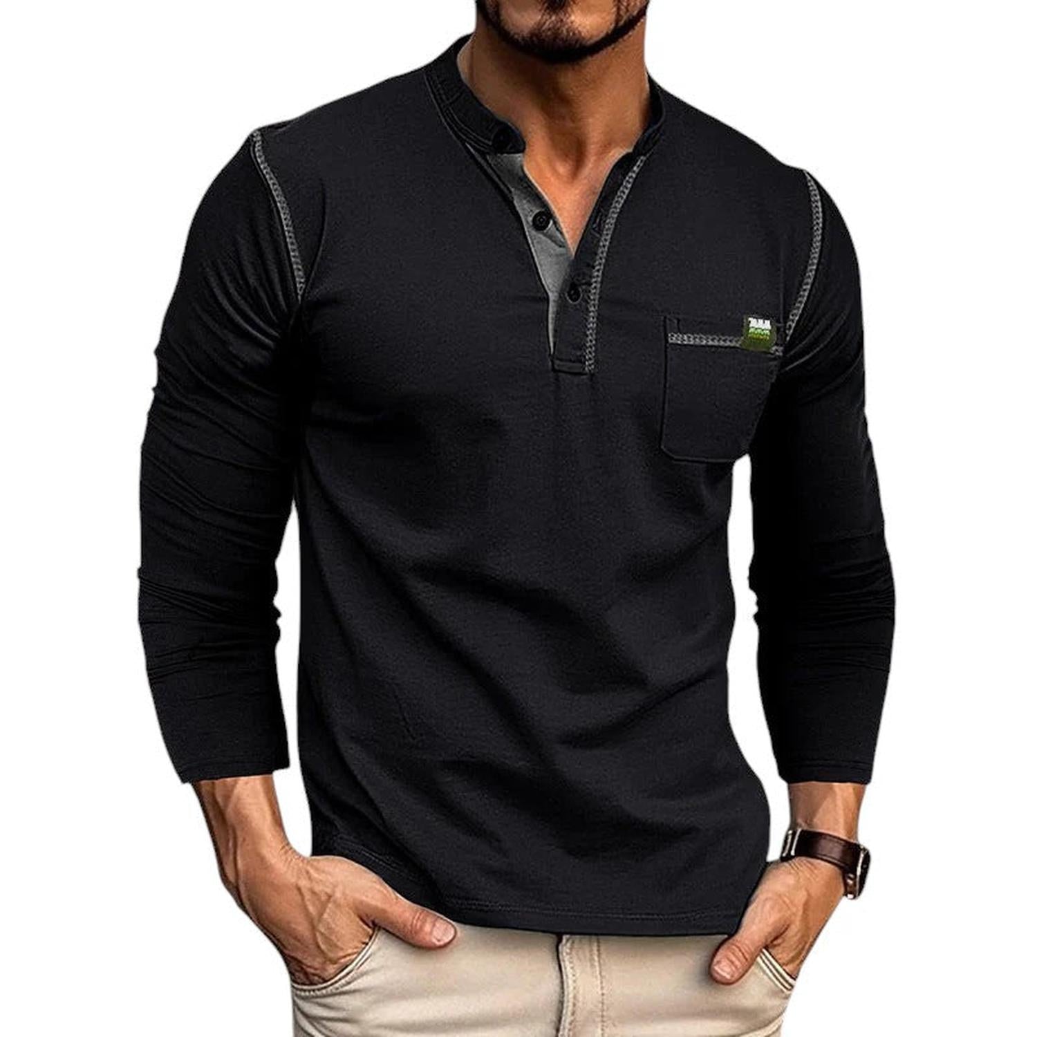 Men’s Henley Shirt - 100% Cotton - Long Sleeve - Buttoned Placket - Casual Fit