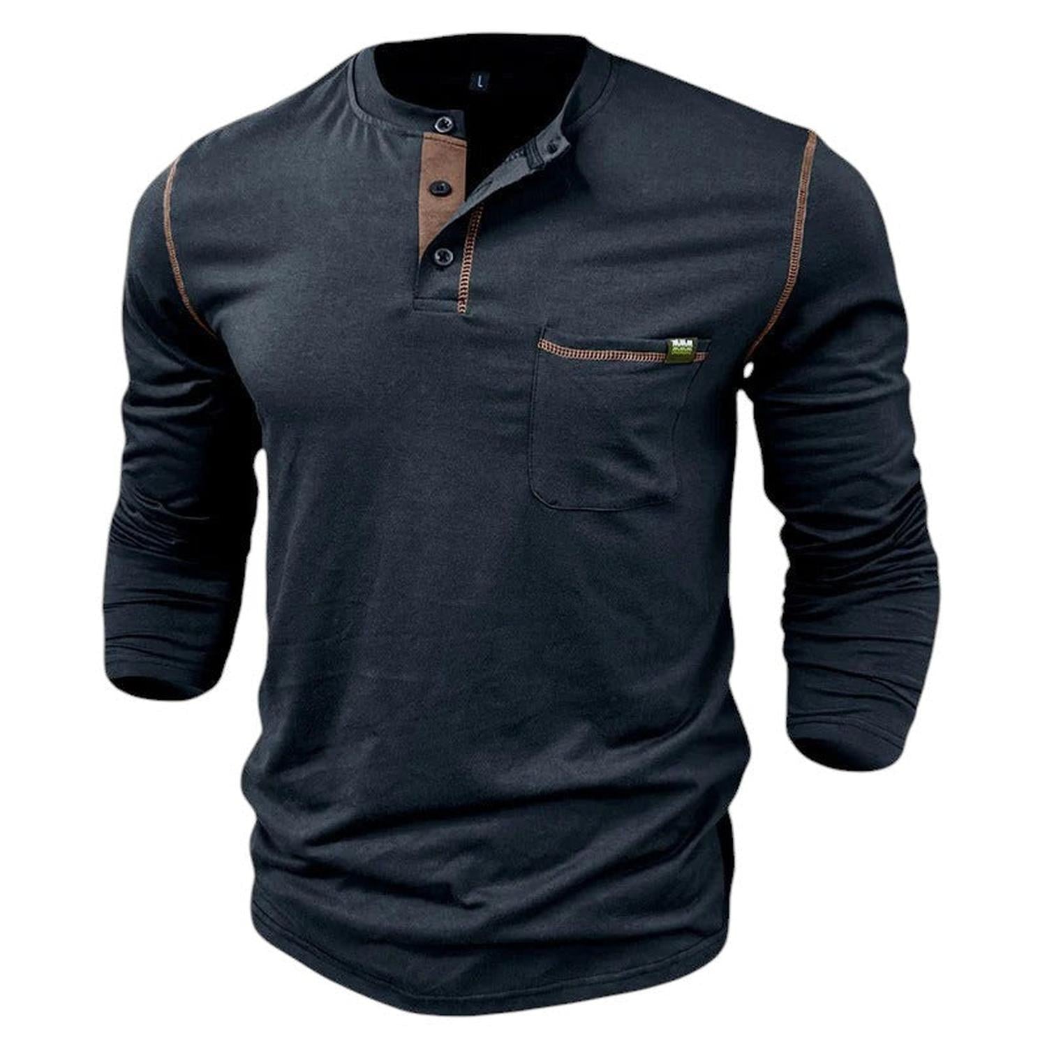 Henley Shirt Men Long Sleeve Buttoned Placket Casual Fit