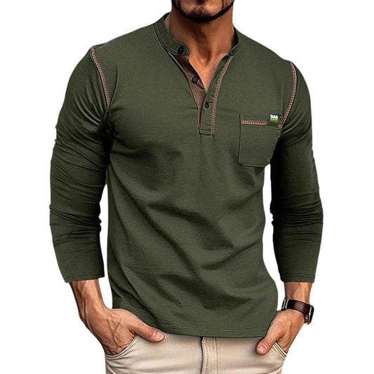 Men’s Henley Shirt - 100% Cotton - Long Sleeve - Buttoned Placket - Casual Fit