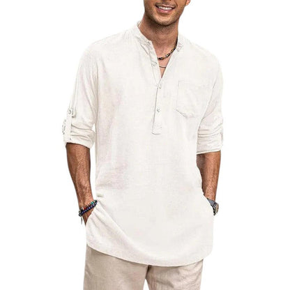Men's Henley Shirt - Band Collar - Breathable Fabric - Long Sleeve Casual Fit