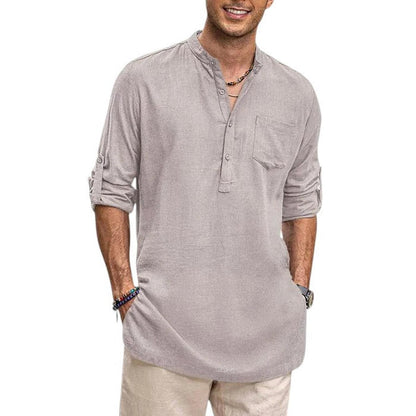 Men's Henley Shirt - Band Collar - Breathable Fabric - Long Sleeve Casual Fit