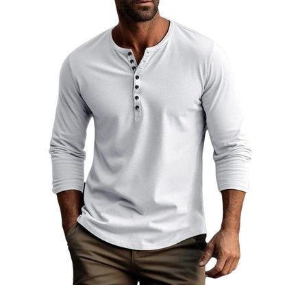 Men’s Henley Shirt - Long Sleeve - Regular Fit - Button Placket - Breathable Cotton