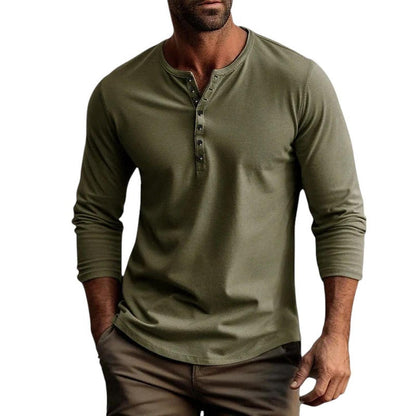 Men’s Henley Shirt - Long Sleeve - Regular Fit - Button Placket - Breathable Cotton