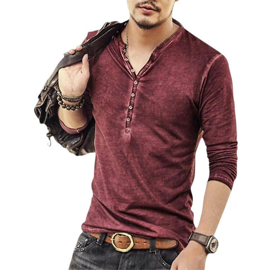 Men’s Henley Shirt - Long Sleeve - Slim Fit - Buttoned Placket - Casual Wear
