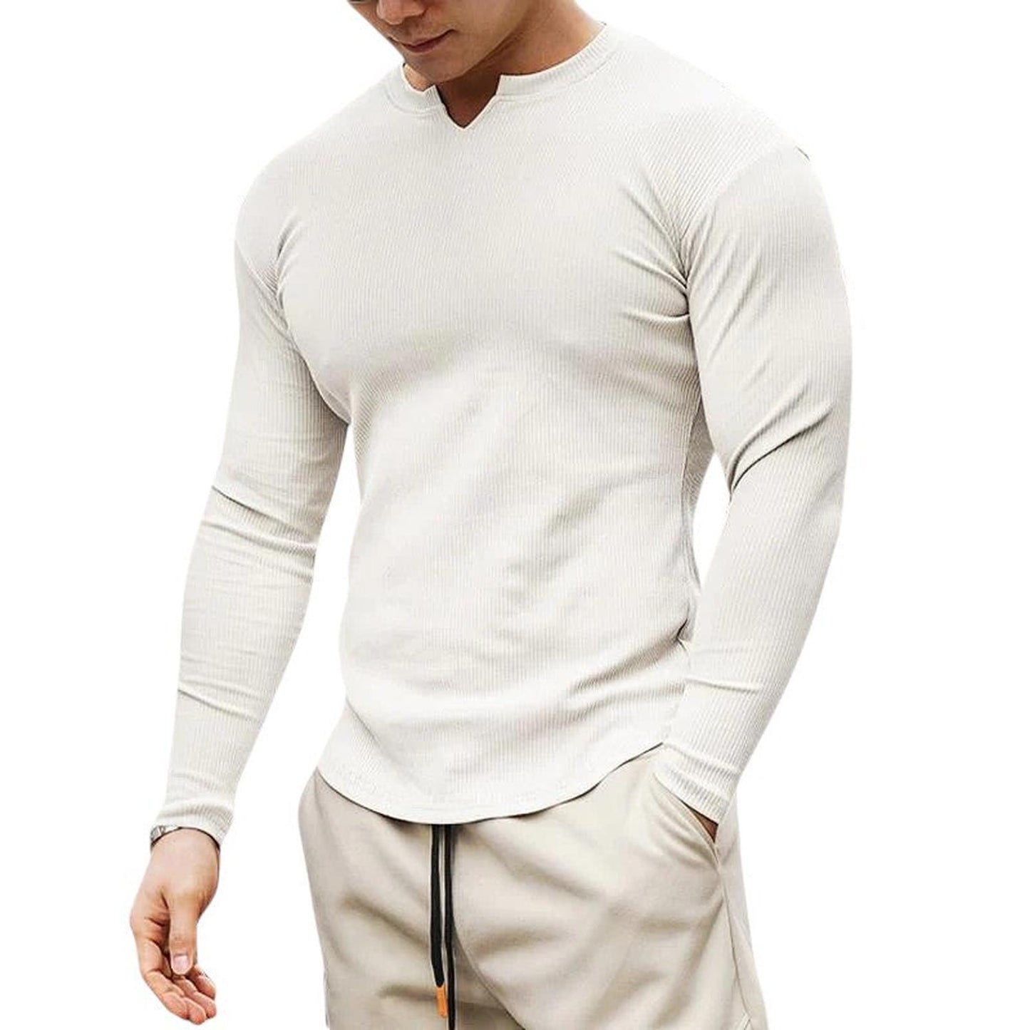 Men’s Henley Shirt - Ribbed Knit - Slim Fit - Long Sleeve Casual Wear