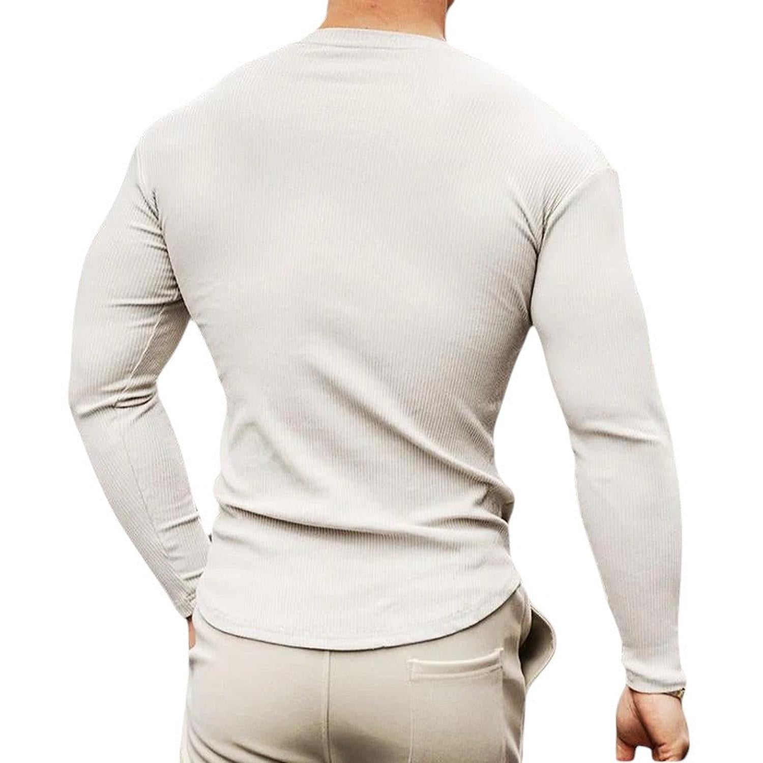 Men’s Henley Shirt - Ribbed Knit - Slim Fit - Long Sleeve Casual Wear