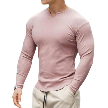 Men’s Henley Shirt - Ribbed Knit - Slim Fit - Long Sleeve Casual Wear