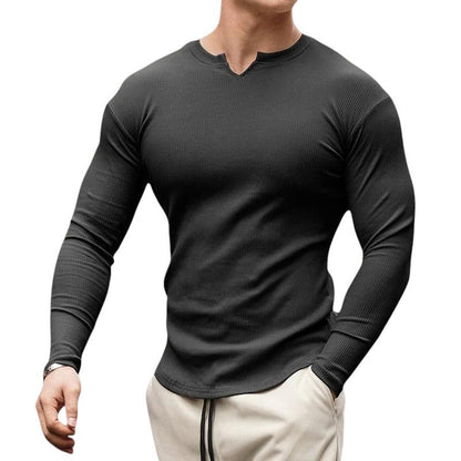 Men’s Henley Shirt - Ribbed Knit - Slim Fit - Long Sleeve Casual Wear