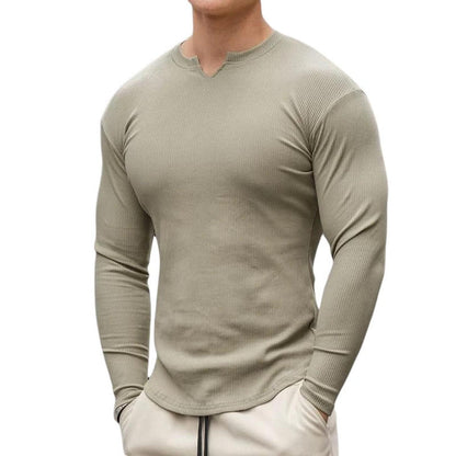Men’s Henley Shirt - Ribbed Knit - Slim Fit - Long Sleeve Casual Wear