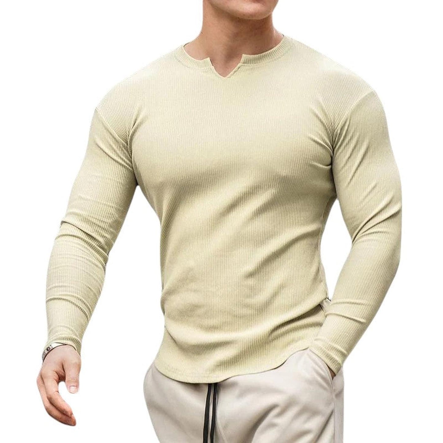 Men’s Henley Shirt - Ribbed Knit - Slim Fit - Long Sleeve Casual Wear