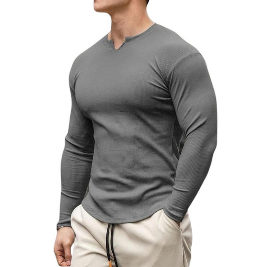 Men’s Henley Shirt - Ribbed Knit - Slim Fit - Long Sleeve Casual Wear