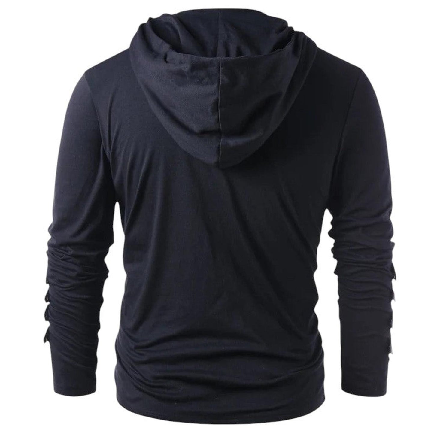 Men’s Hoodie - Lace-Up V-Neck - Faux Leather Panels - Long Sleeve Casual Wear