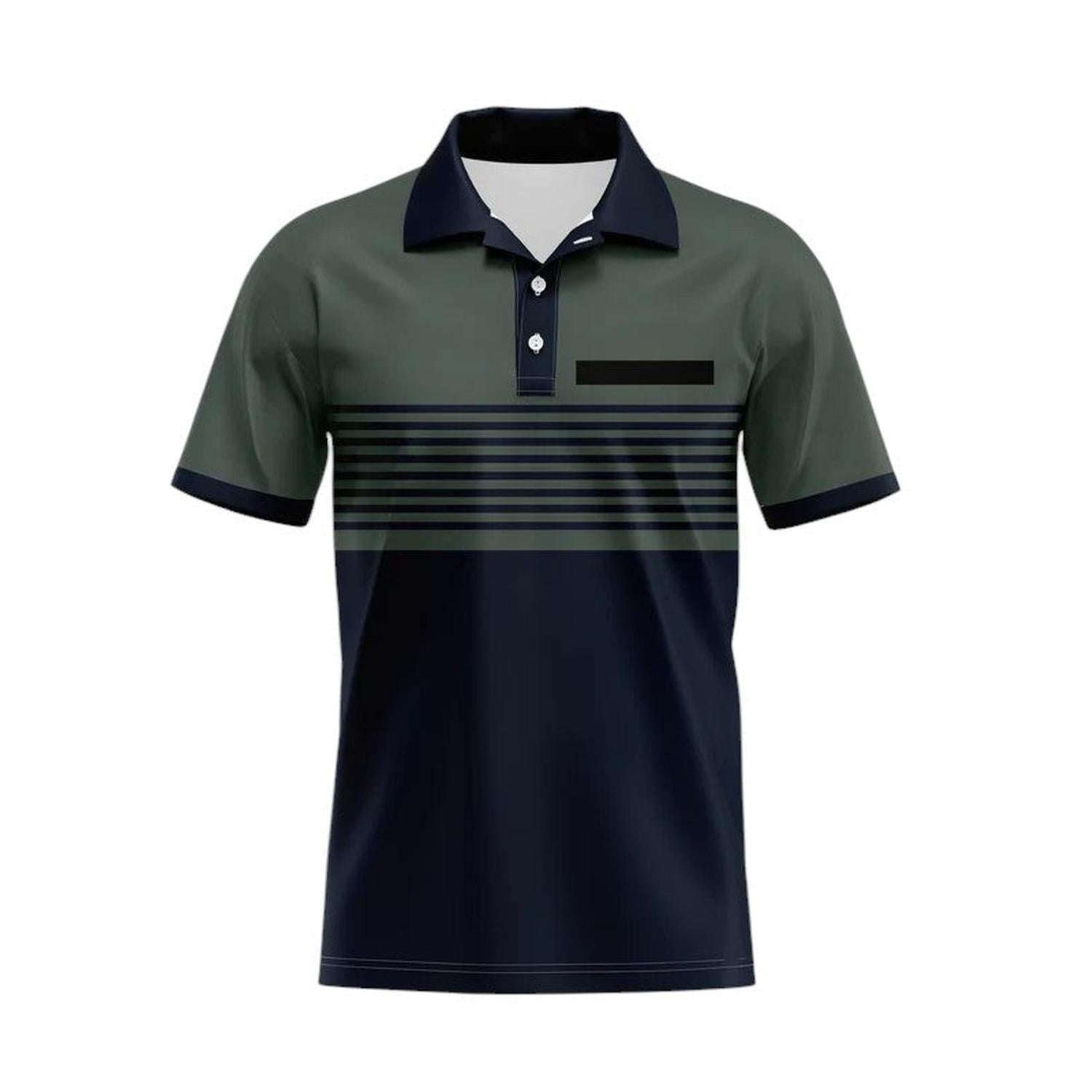 Men's Polo Shirt - Slim Fit - Short Sleeve - Striped Chest Design - Button Placket