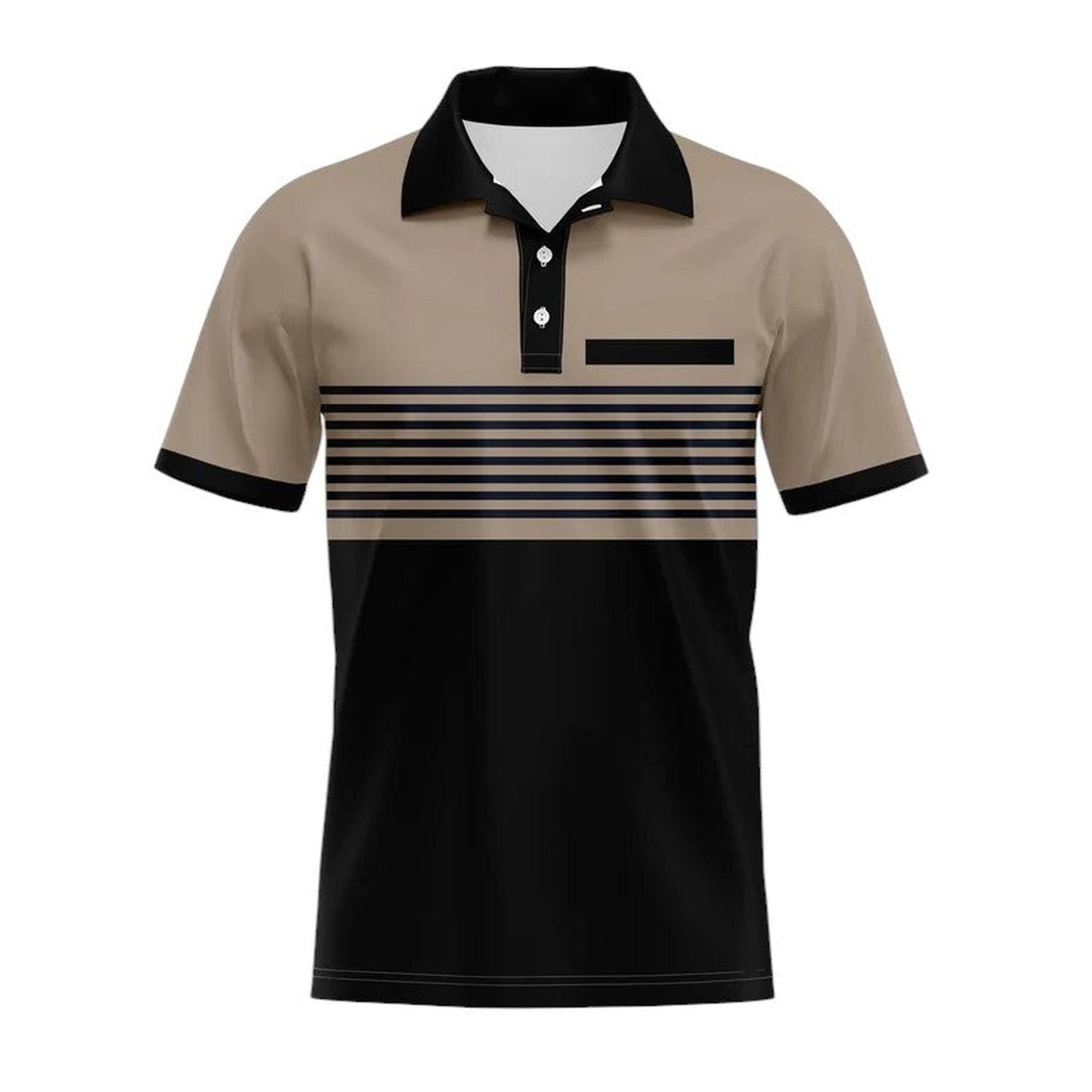 Men's Polo Shirt - Slim Fit - Short Sleeve - Striped Chest Design - Button Placket