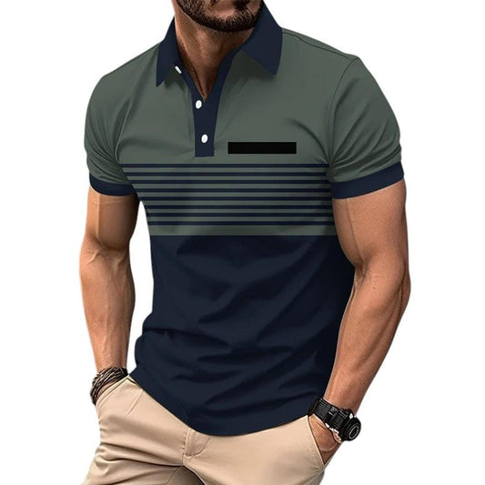Men's Polo Shirt - Slim Fit - Short Sleeve - Striped Chest Design - Button Placket