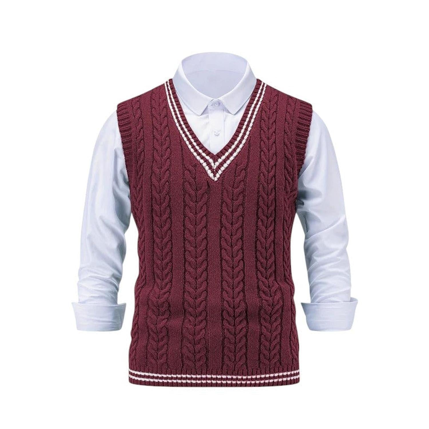 Men’s Sweater Vest - Cable Knit - V-Neck - Ribbed Trim - Classic Knitwear