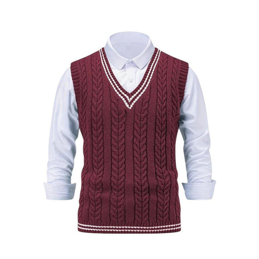 Men’s Sweater Vest - Cable Knit - V-Neck - Ribbed Trim - Classic Knitwear