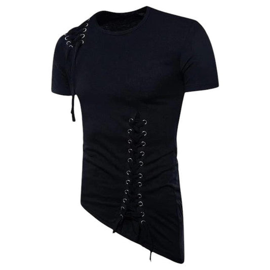 Men’s T-Shirt - Slim Fit - Lace-Up Detail - Crew Neck - Short Sleeve Stylish Design