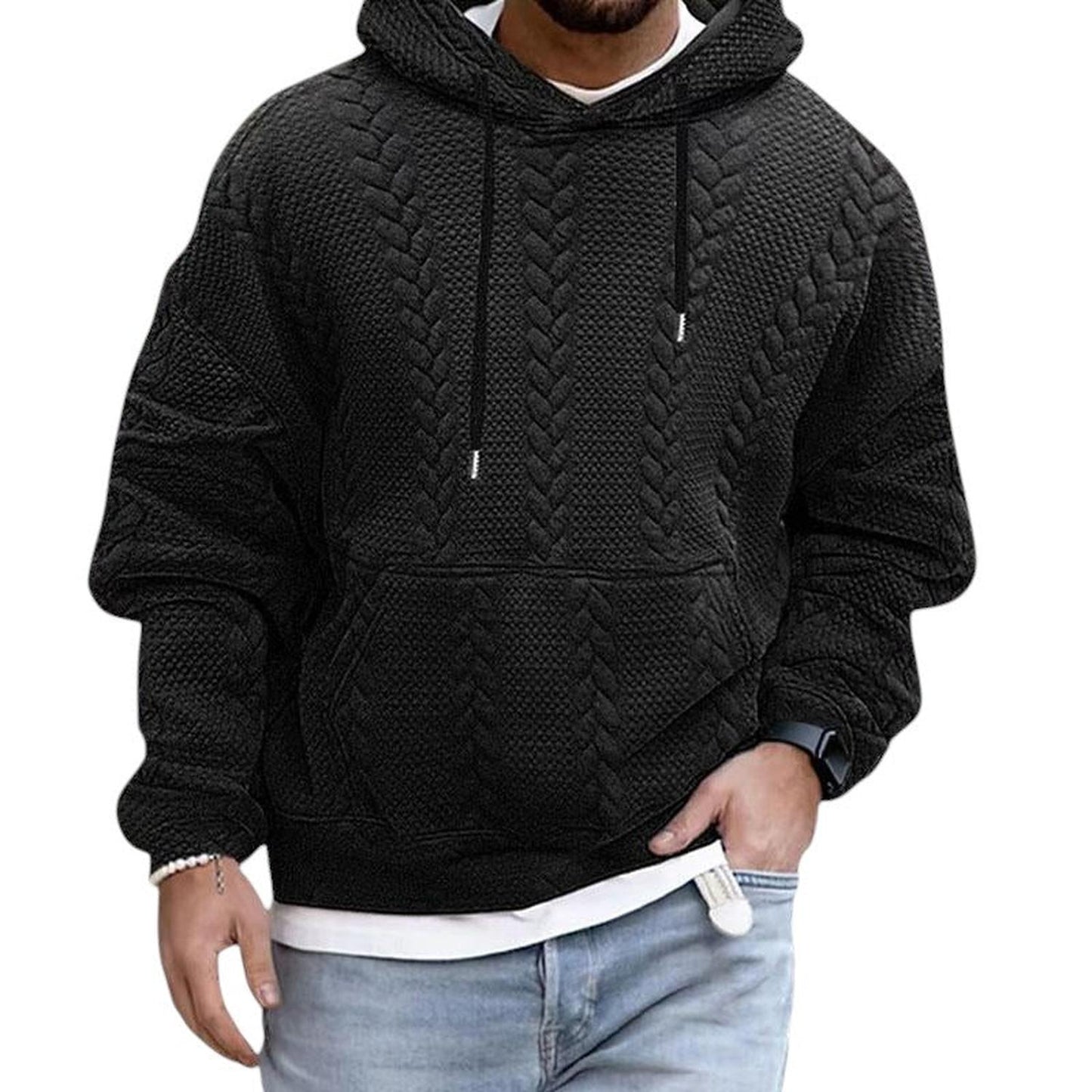 Men's casual long sleeve knitted hoodie