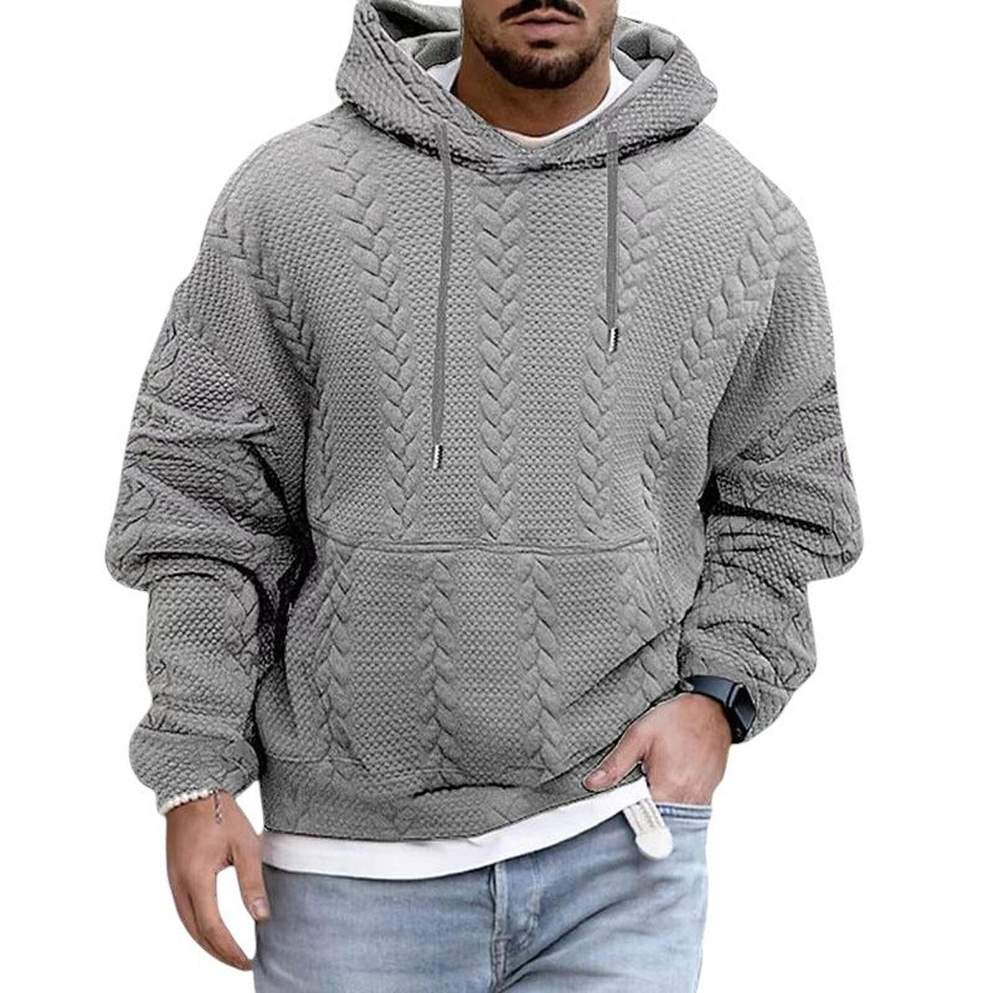 Men's casual long sleeve knitted hoodie