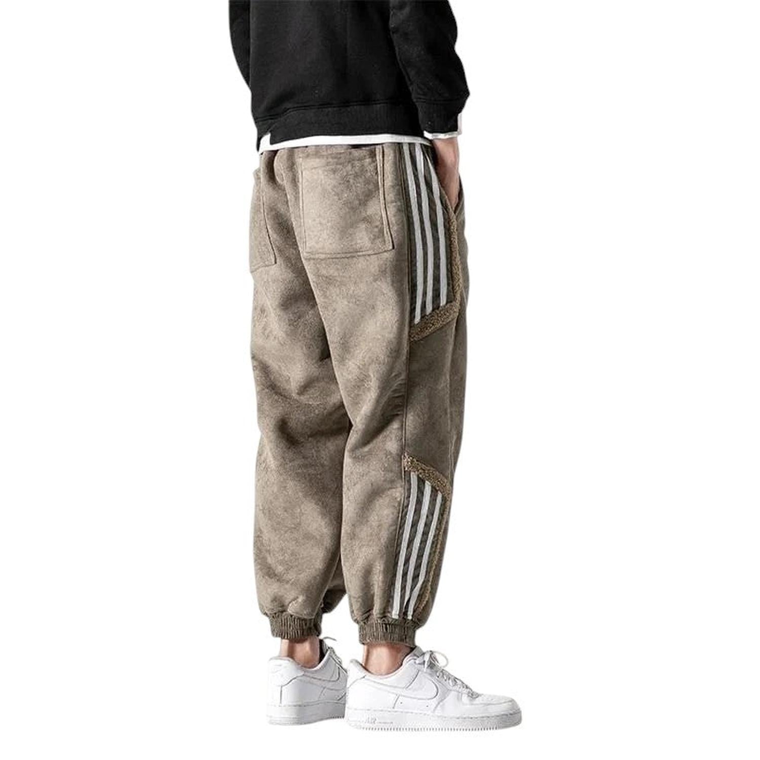 Men’s fleece-lined jogger trousers – relaxed fit with striped street style detail