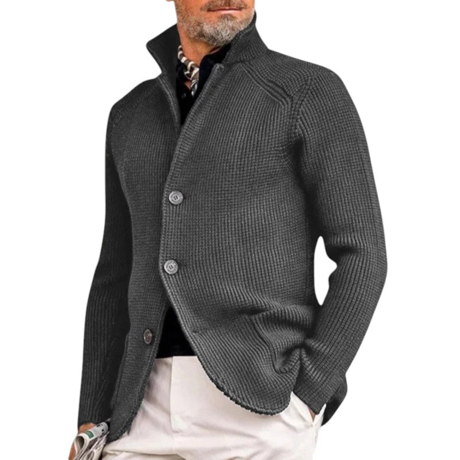 Cardigan Men Knitted Button-Up Ribbed Sweater Classic Smart Style