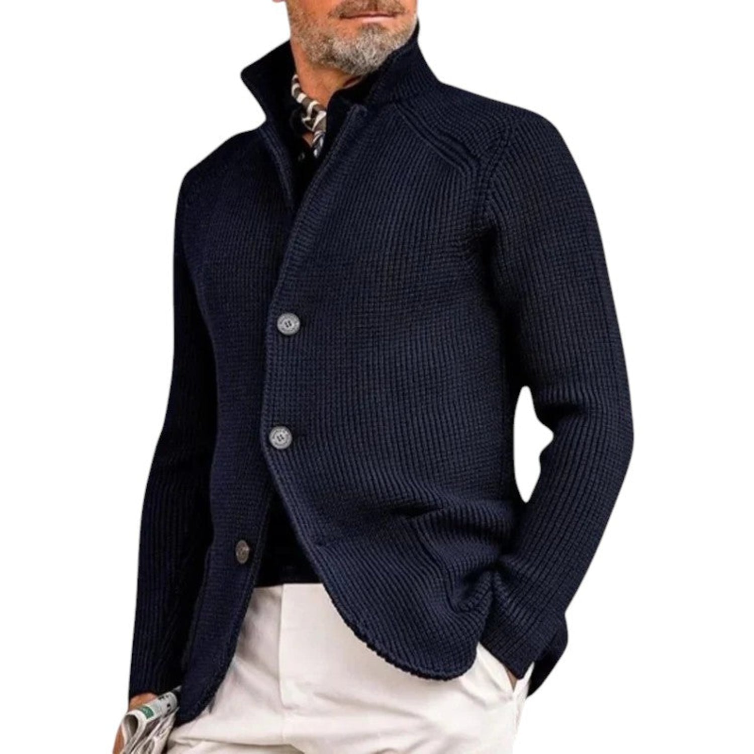 Cardigan Men Knitted Button-Up Ribbed Sweater Classic Smart Style
