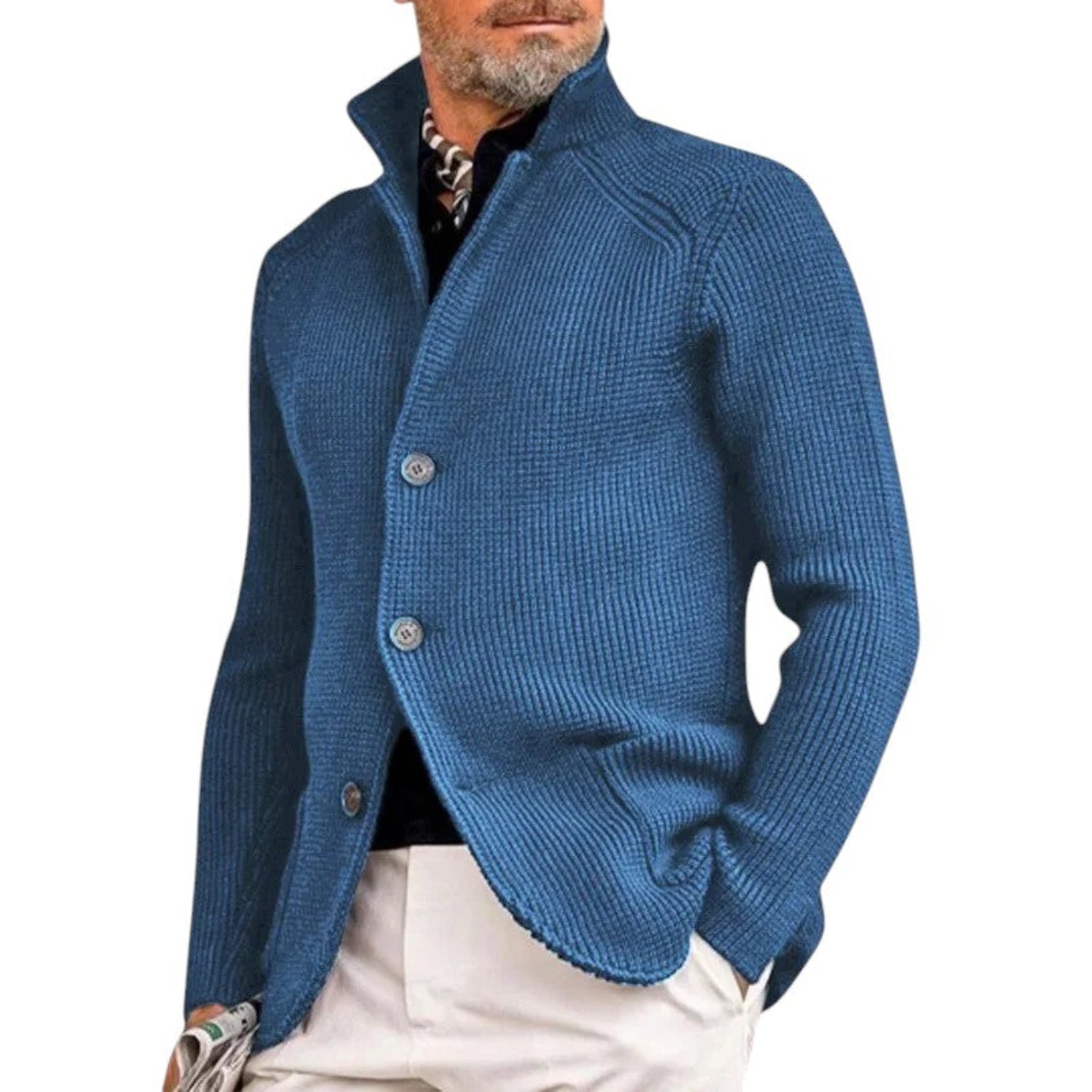 Cardigan Men Knitted Button-Up Ribbed Sweater Classic Smart Style
