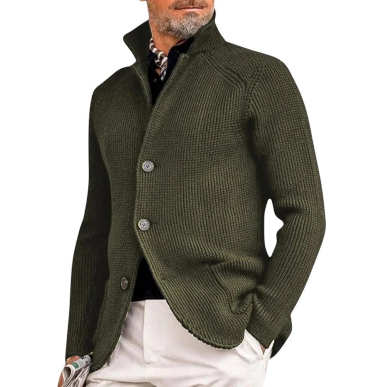 Men’s knitted cardigan – button-up ribbed sweater for classic smart style