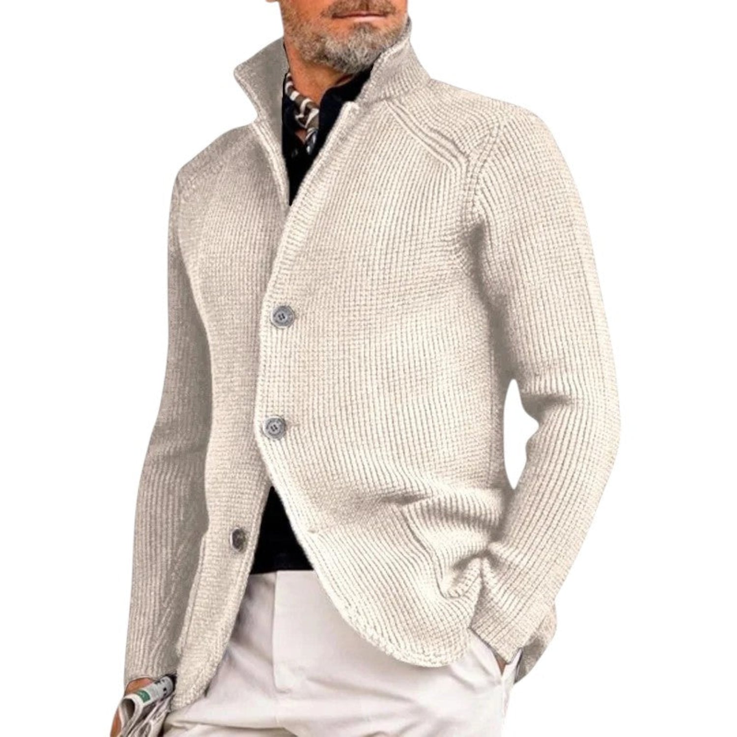 Men’s knitted cardigan – button-up ribbed sweater for classic smart style