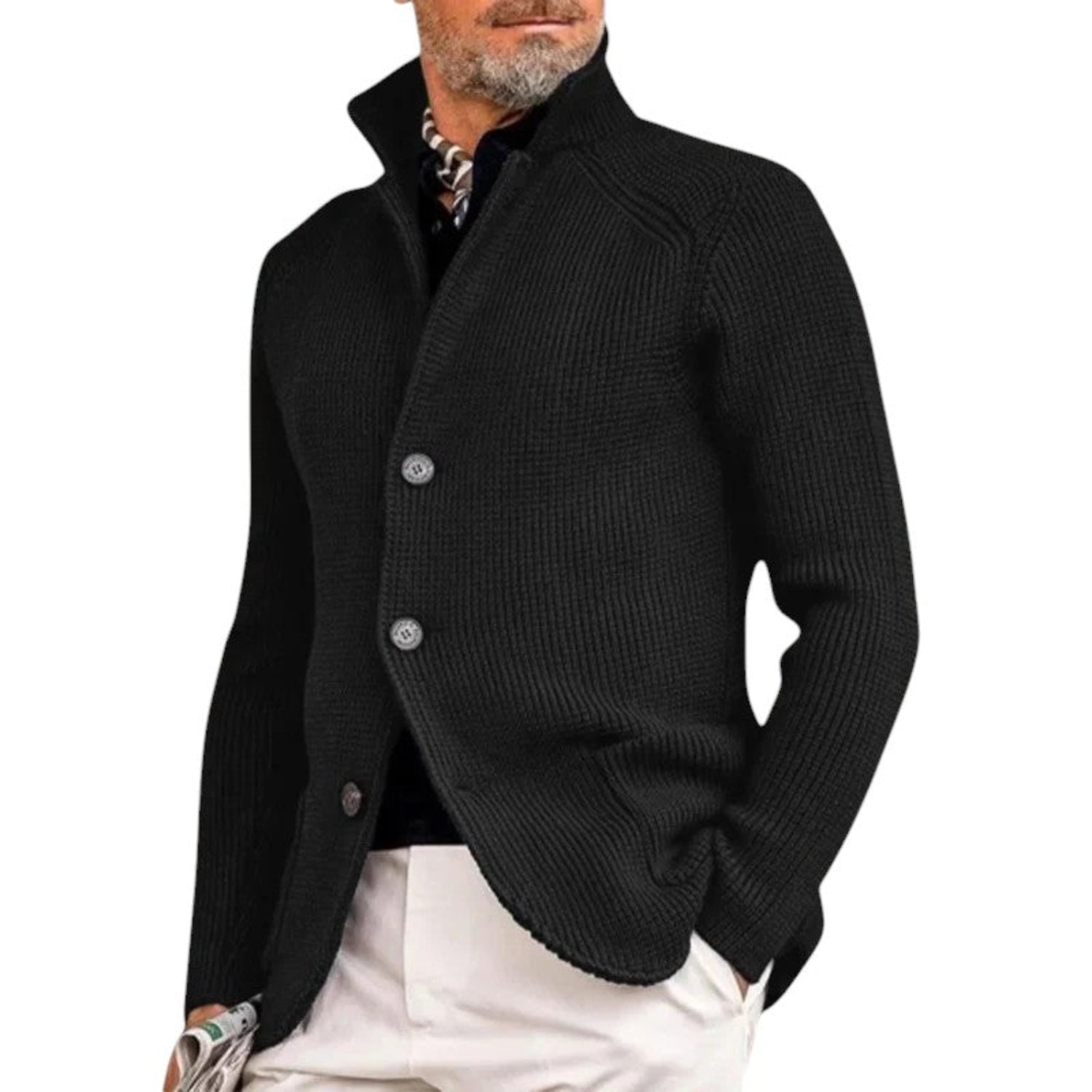 Cardigan Men Knitted Button-Up Ribbed Sweater Classic Smart Style
