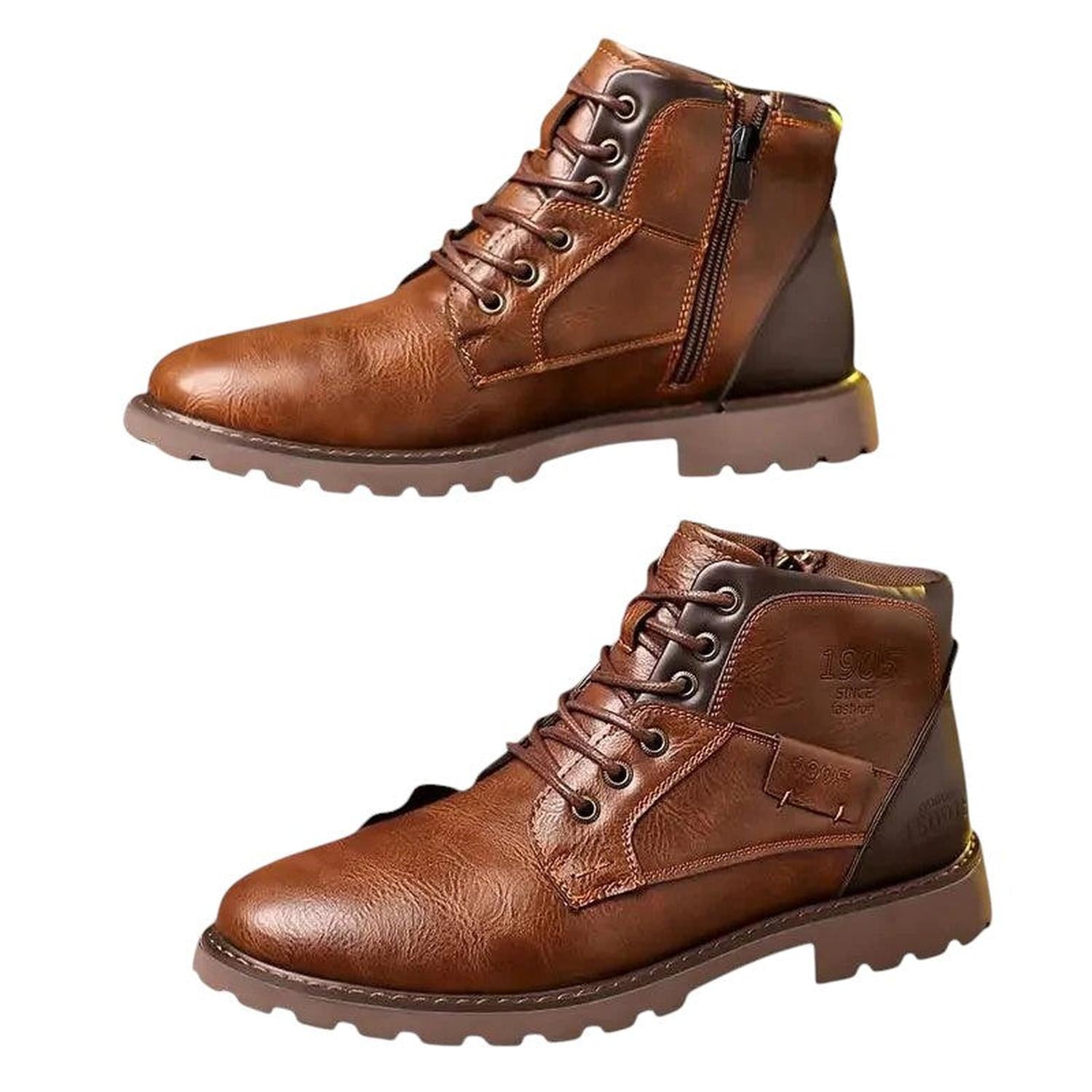 Dress Boots Men Zip-Up Leather Smart Durable Ankle Footwear