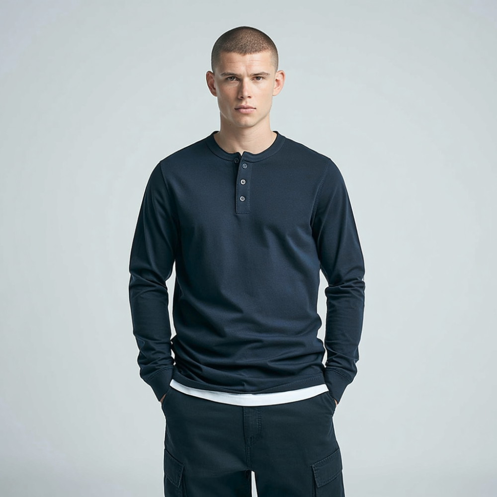 T-Shirt Men Long Sleeve Collarless