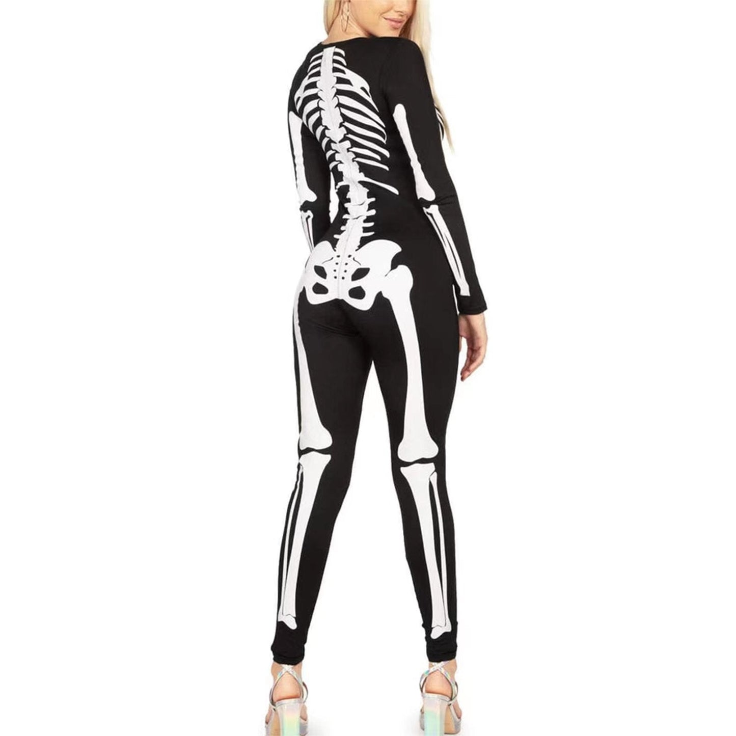 Woman's skeleton print halloween costume - spooky design