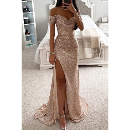 Women’s Evening Maxi Dress – Rhinestone Elegant Gown