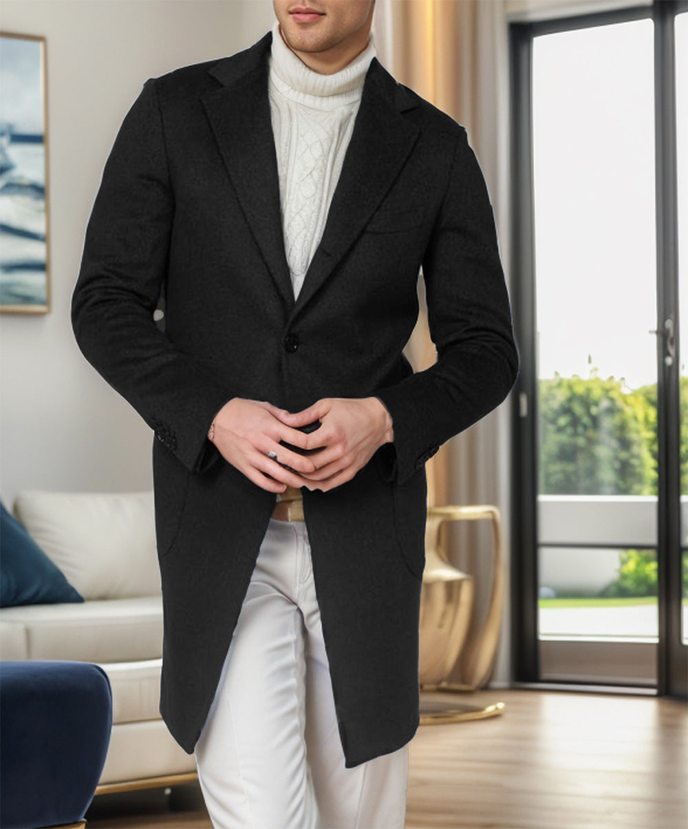 Men’s overcoat - tailored fit wool single-breasted mid length - formal wear