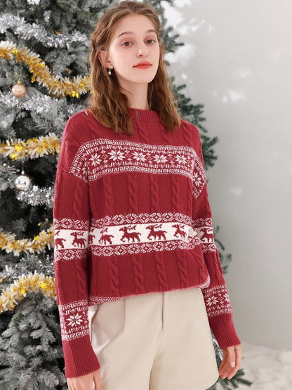 Knitted Christmas Sweater for Women - Reindeer Snowflake