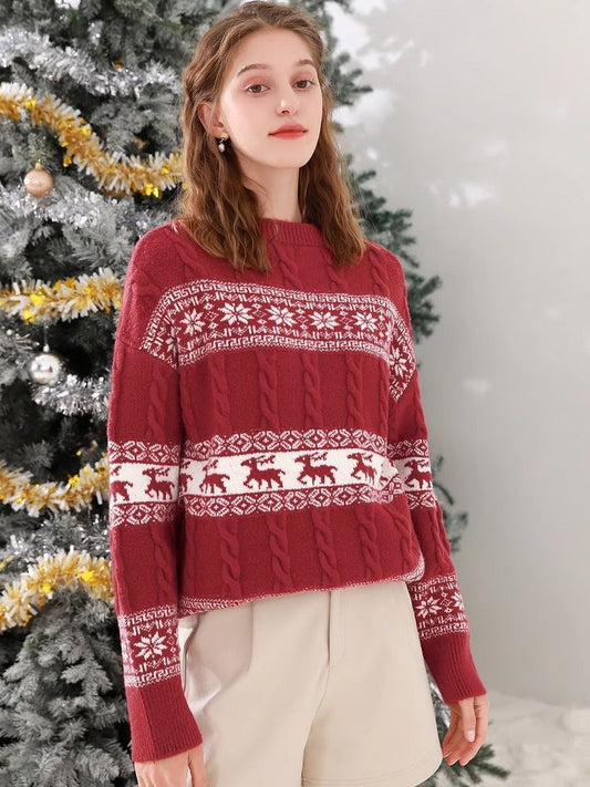 Knitted Christmas Sweater for Women - Reindeer Snowflake