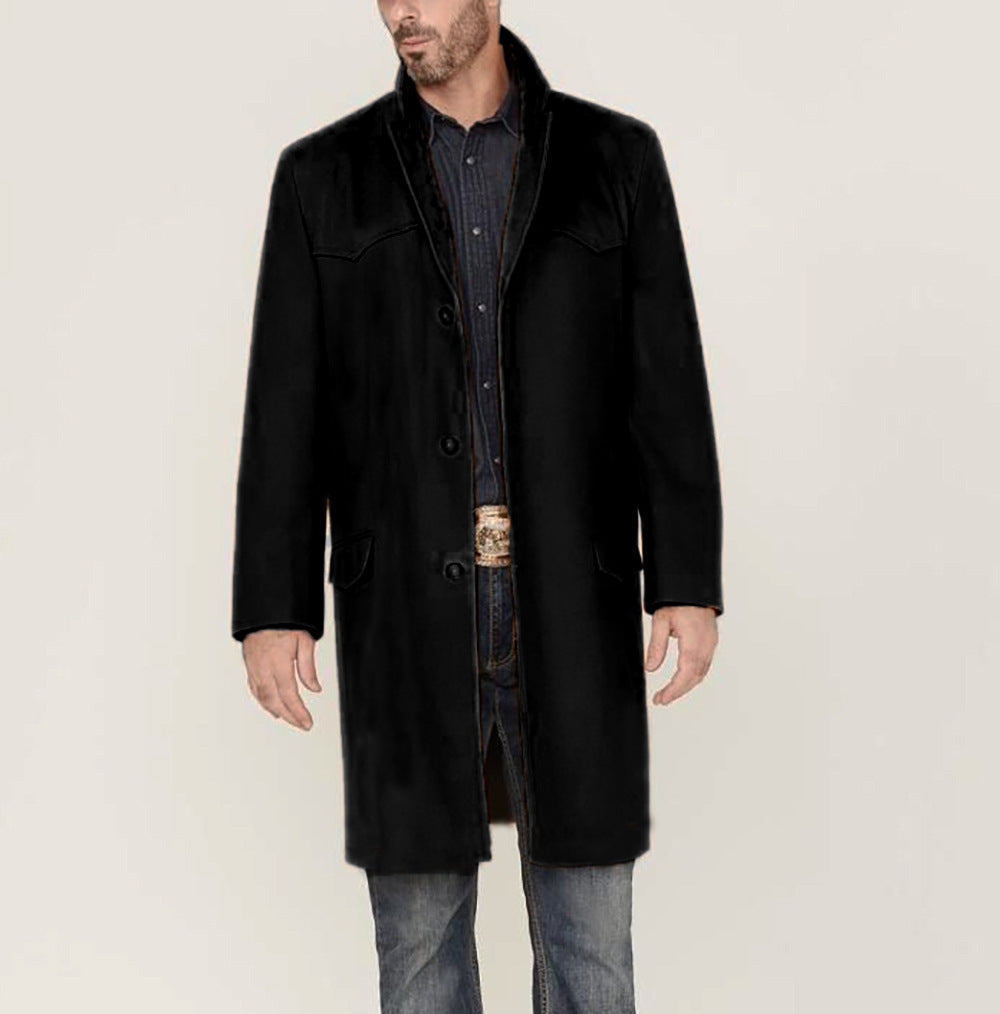 Men’s overcoat - tailored fit wool blend with notched lapel and flap pockets - knee length