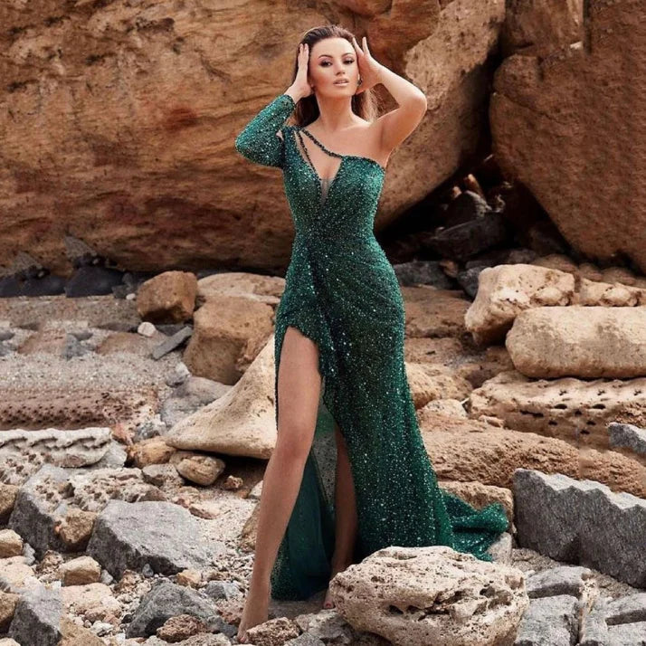 Maxi Dress Women Elegant One Shoulder Formal Fit