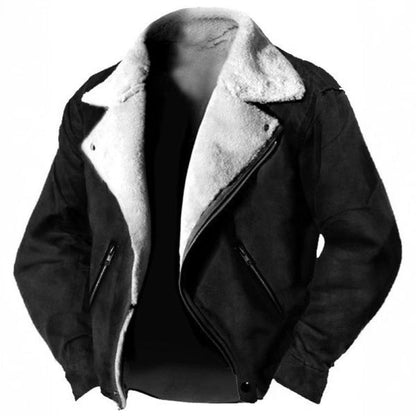Jacket Men Suede Shearling Lined Structured Fit Retro Lapel Zipped Pockets